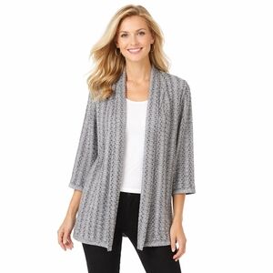 Chico’s Travelers Collection Monochrome Gray Open Cardigan – Large